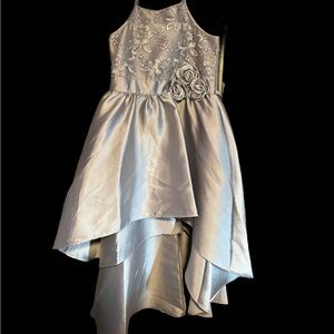 Bonnie Jean Silver Layered Kids Dress with Floral Accents